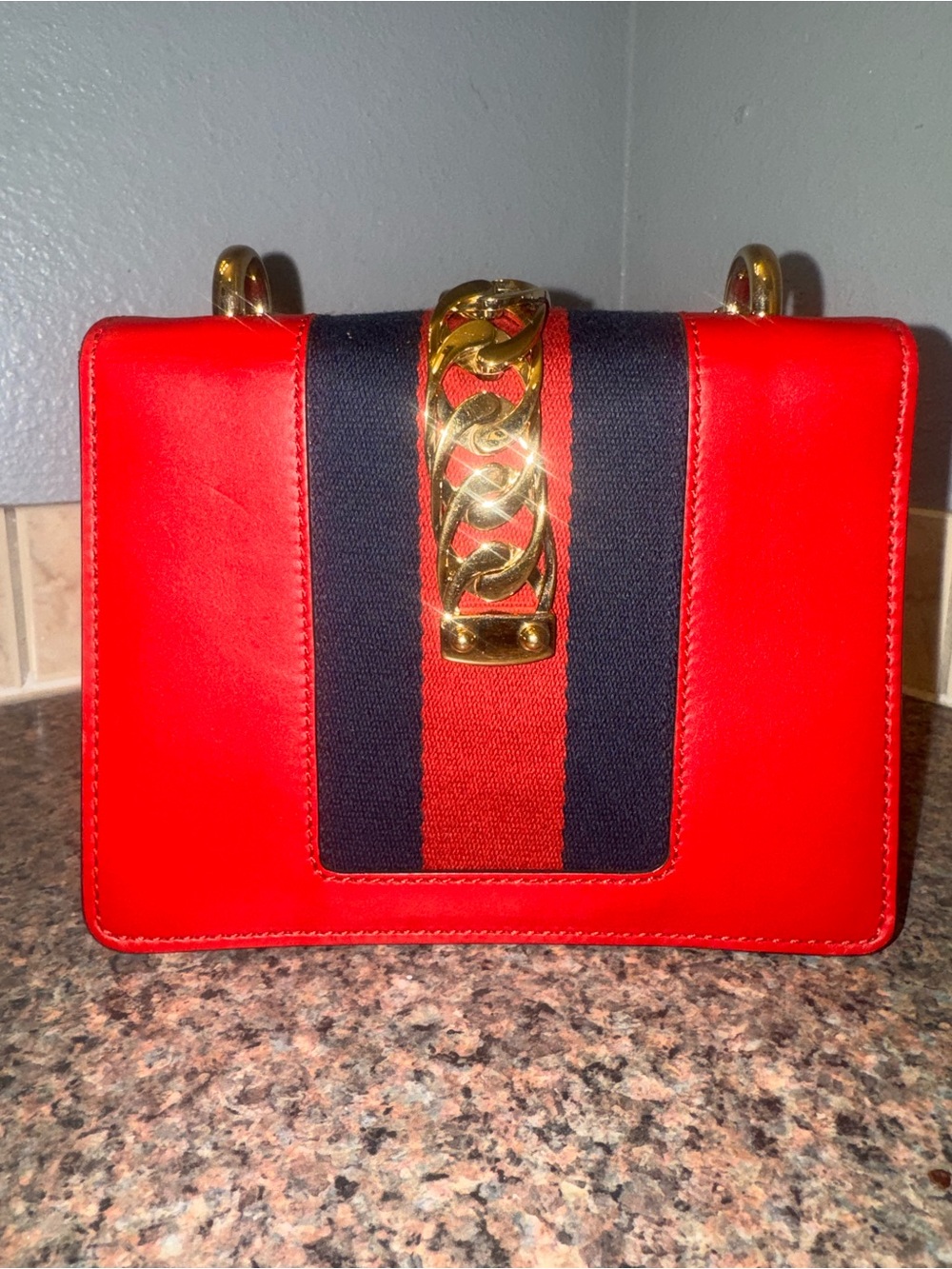 Gucci Sylvie Chain Bag in Hibiscus Red calf skin Leather. ✅AUTHENTIC✅ - Picture 2 of 14